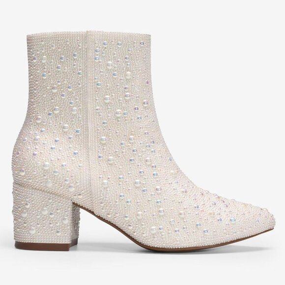 Yayone Zipper Sparkly Ankle Boots Women Size (6.5 X 10) White Fabric Rhinestone - Picture 2 of 7